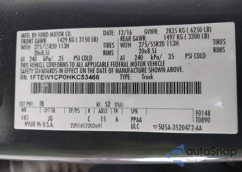 2017 Ford F-150 Xl z USA, uszkodzony, nr VIN 1FTEW1CP0HKC53466